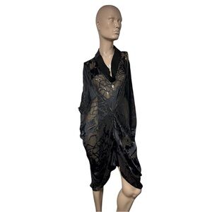 Ilaria Nistri Black Sheer Avant-garde Coverup Dress with Leather Neckline